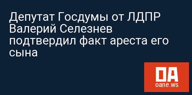 Депутат Госдумы от ЛДПР Валерий Селезнев подтвердил факт ареста его сына