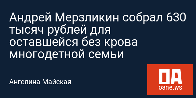 Андрей Мерзликин собрал 630 тысяч рублей для оставшейся без крова многодетной семьи