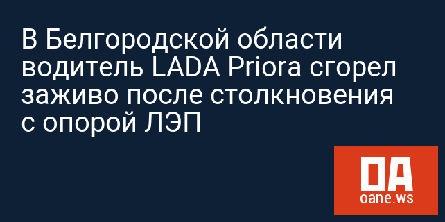 В Белгородской области водитель LADA Priora сгорел заживо после столкновения с опорой ЛЭП