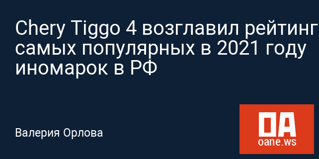 Chery Tiggo 4 возглавил рейтинг самых популярных в 2021 году иномарок в РФ