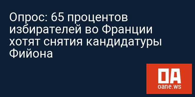Опрос: 65 процентов избирателей во Франции хотят снятия кандидатуры Фийона Опрос: 65 процентов избирателей во Франции хотят снятия кандидатуры Фийона