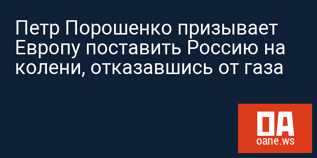 Петр Порошенко призывает Европу поставить Россию на колени, отказавшись от газа